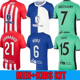 Atletico Madrids 23 24 Soccer Jersey Alvaro Morata Antoine Griezmann Angel Correa Marcos Llorente Memphis Depay Samuel Lino thuis weg