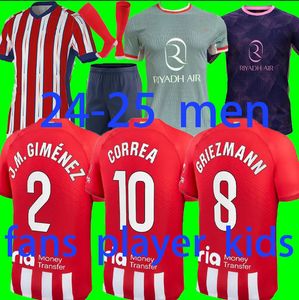 ATLETICO MADRIDS SOCCER JERSEYS GRIEZMANN 24 25 4th Training Anniversary 2024 2025 M.llorente Koke Saul Correa Lemar Football Kirt Men Kid Kit sets uniformes