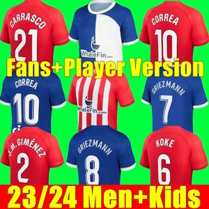 Maillots de football Atletico Madrids GRIEZMANN 23 24 120e anniversaire 2023 2024 M.LLORENTE KOKE SAUL Correa LEMAR Maillot de football hommes kit enfants ensembles uniformes