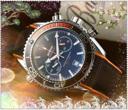 Sfeer Business Zwitserland horloges stopwatch 43 mm kwarts beweging highend heren groen blauwe wijzerplaat luxe mode kalender nylon stoffen riem polshorloge cadeaus