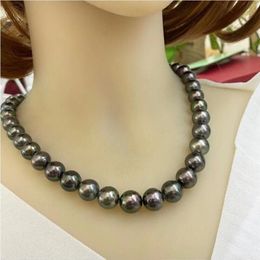 Collier de perles circulaires noires de la mer du Sud, lustre atmosphérique AAAAA 1112mm, avec boucle en or 14 carats, 240106
