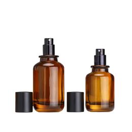 Verstuiverfles Hervulbare 1oz 2oz 3oz Lege Luxe Matzwarte Deksel Krimppomp Glas Helder Bruin Parfum Spray Mist Flessen 30ml 50ml 100ml