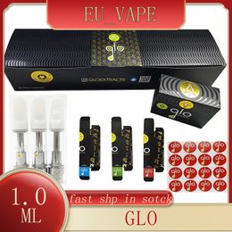 Atomizadores GLO Extractos Vape Cartuchos Carros carro 0,8 ml 1 ml Aceite Vidrio Pyrex Tanque 510 Atomizador Bobina de cerámica Embalaje más nuevo DHL gratis