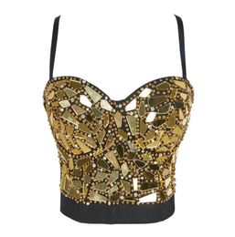 Atoshare Mujeres Sexy Silver Gold Sequin Rhine Top Lady Rave Rave Tops Tops Bustier Corset Corte Top Strass 216138103