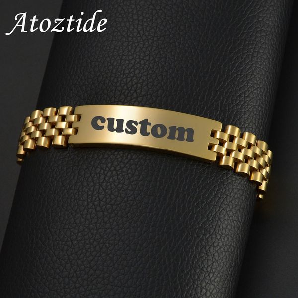 ATOZTIDE 15 mm Punk Men personnalisé de nom gravé Date Bracelets pour femmes Chaîne épaisse Bangle Bijoux en acier inoxydable Gift 240417