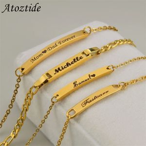 Atoztide personnalisé bébé nom barre plaque signalétique Bracelet pour femmes en acier inoxydable enfants réglable lien chaîne personnalisé bijoux cadeau 220716