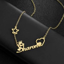 Atoztide – colliers avec nom personnalisé en acier inoxydable pour femmes, lettre personnalisée, chaîne étoile, pendentif en forme de cœur, bijoux cadeau