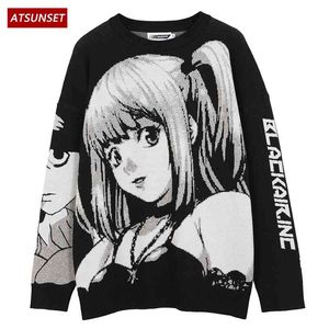 ATSUNSET Anime Girl Knitted Death Note Sweater Pullover Hip Hop Streetwear Estilo Vintage Harajuku Knitting 210812