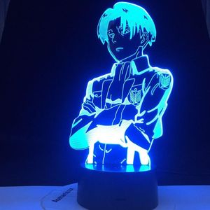 Attaque sur Titan Acrylique Table Lampe Anime pour la décoration de chambre à domicile Light Cool Kid Child Captain Captain Levi Ackerman Figure Night Light337s