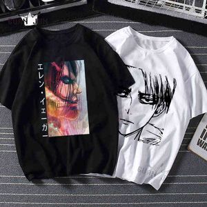 Aanval op Titan Eren grafische tee heren vrouwen t-shirt zwart katoen esthetische anime manga t-shirt harajuku casual zomer tops 2021 G1222