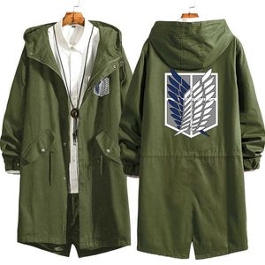 Attaque sur Titan Eren Levi Trench Trench Trench Long Hoodie Jacket Shingeki Non Kyojin Sasha Braus Ymir Armin Cosplay Ailes de liberté Y0903