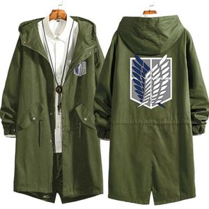 Ataque a Titán Eren Levi Wind Trench Chaqueta larga con capucha Shingeki No Kyojin Sasha Braus Ymir Armin Cosplay Wings of Liberty Y0903268P