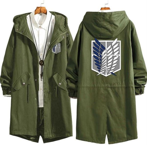 Attack on Titan Eren Levi Wind Trench Chaqueta larga con capucha Shingeki No Kyojin Sasha Braus Ymir Armin Cosplay Wings of Liberty Y0903192B