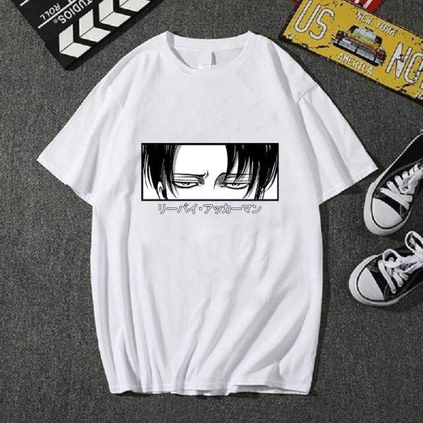 Attaque sur Titan Eye T-shirt Anime col rond décontracté à manches courtes en tissu Y0809