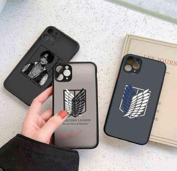 Fundas de teléfono de Anime japonés Attack On Titan, transparente mate para iphone 7 8 11 12 13 plus mini x xs xr pro max AA2203101378333