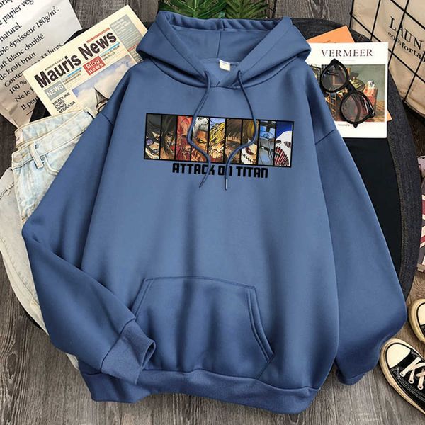 Attaque sur Titan Imprimer Sweatshirts Man Harajuku Poche Casual Sweatway Streetwear Femme Dessinateurs Fashion Hoody Punk Anime Hoodies H0909