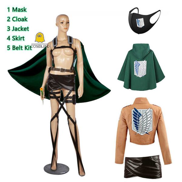 Conjunto de disfraz de Cosplay de Attack on Titan Scout Regiment Anime Eren Jaeger Ackerman Levi Mikasa Armin Arlert Cloak Hanji Zoe Jacket Y0903