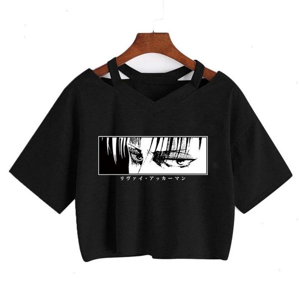 Camiseta de Attack On Titan de Manga de Anime japonés Shingeki No Kyojin, camiseta gótica de Harajuku, Tops cortos sexis Punk con cuello en V