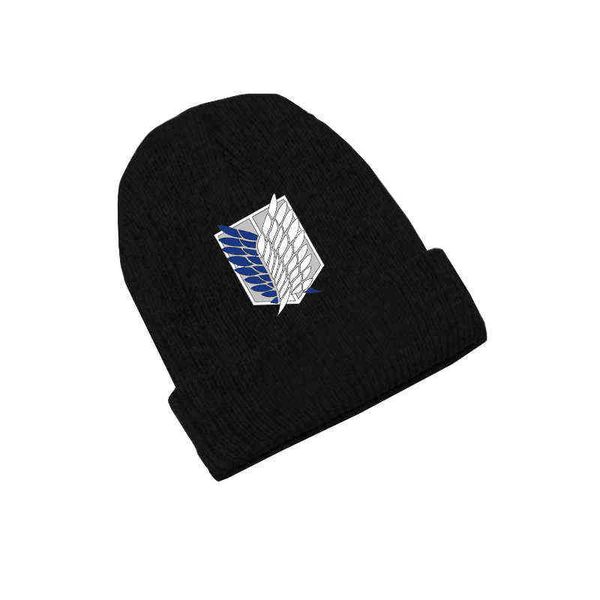 Attack on Titan Wings of Freedom Anime Skullies Caps Gorros de punto Invierno Cálido Sombreros Hombres Mujeres Niños Niñas Regalo Elástico Y21111