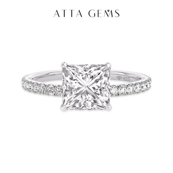 Attagems 18K REAL Rings Princess Cut D Color VVS1 80mm Au750 Etensity Diamond Engagement Wedding For Women Gift 240417