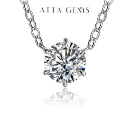 ATTAGEMS – collier avec pendentif en argent 925, coupe ronde, 1,0 ct, couleur D, test de diamant blanc, pour femmes, collier élégant, 240115
