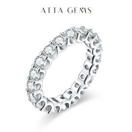 ATTAGEMS nouveau dans la coupe ronde 3.5mm Moissanite anneaux D couleur VVS1 Etenity diamant fiançailles 18K véritable or bandes de mariage pour les femmes