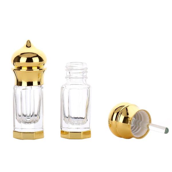 Attar Oud 3 ml Botellas de perfume de vidrio Botella de cristal árabe para aceite con tapa de metal y parte inferior 10 unids / lote P311 Frascos de almacenamiento