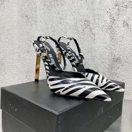 Attico Devon Zebra kleur echt leer Jurk Schoenen rose rood sandalen satijn zijde blok Hak Jurk puntige damesschoen luxe ontwerper fabriek