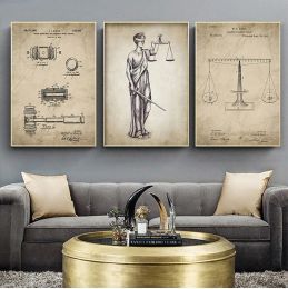 Avocat Lady Jusine Law Affiches de brevet et imprimés Échelles de la justice Adseure Gift Art Canvas Peinture Avocat Décor de mur de bureau