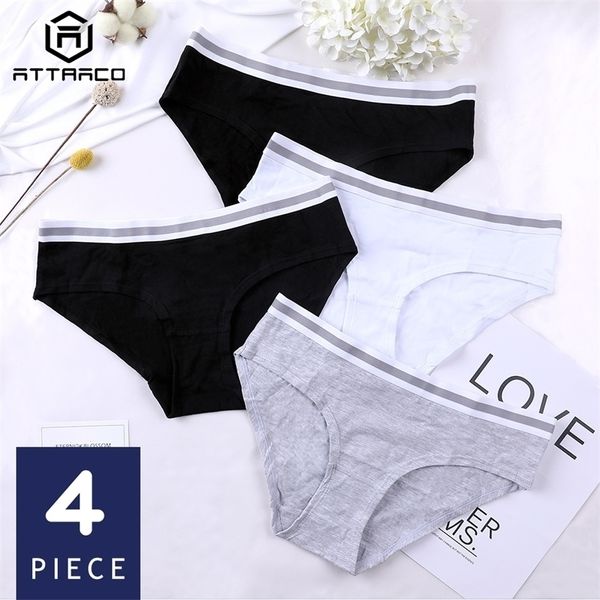 ATTRACO Slips pour femmes Coton Sous-vêtements doux Strech Doux pour la peau Hipster Confort classique Dames Culottes 4 Packs Respirant 201112