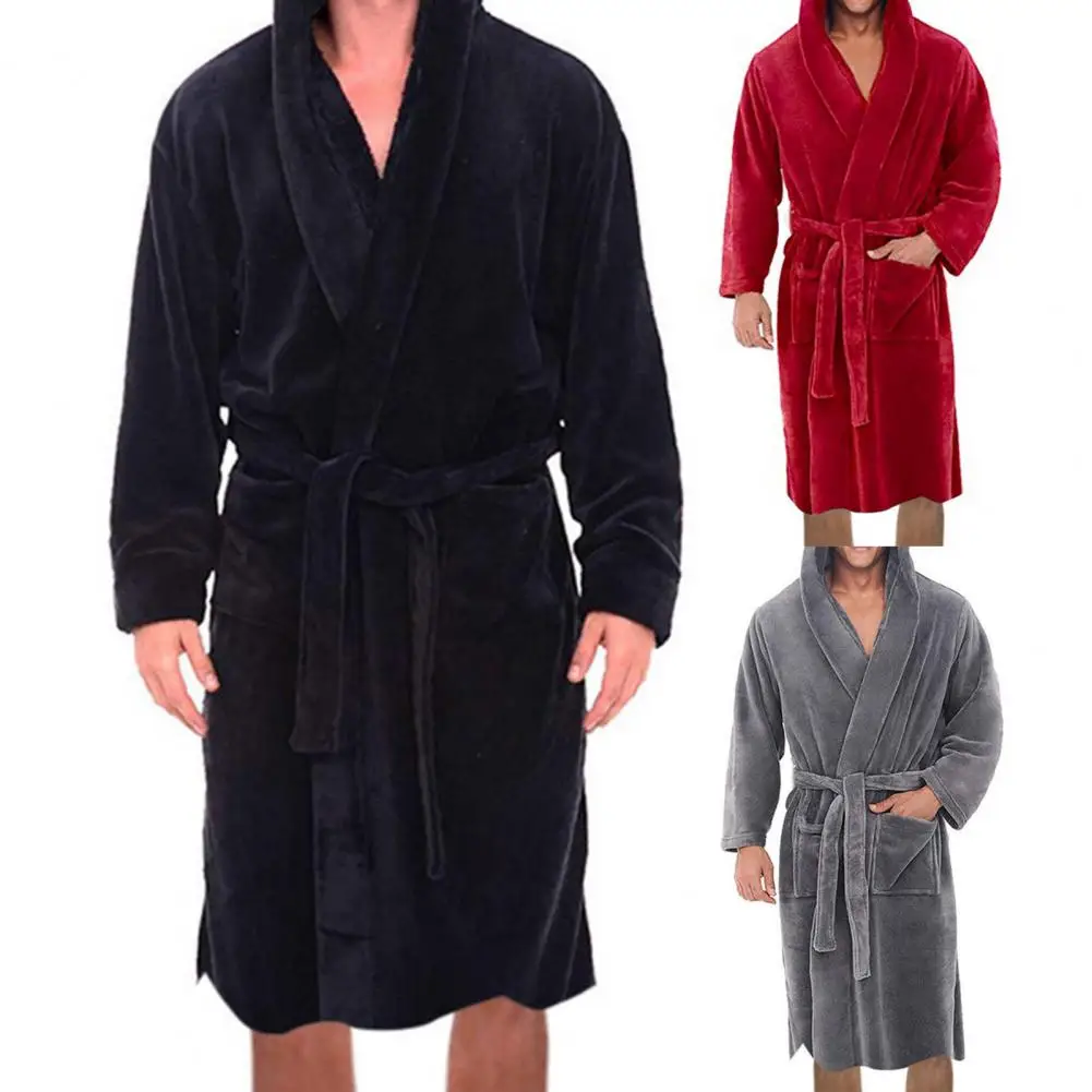 Attractive Men Sleepwear Sleepwear Hooded Warm Male Bath Robe Coldproof Homewear Bath Robe for Families