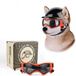 ATUBAN Hondenbril en helm Sport Dierenhoed met UV-bescherming Zonnebril Verstelbaar Winddicht Sneeuwdichte pet Oogbescherming hondenhoed 240131