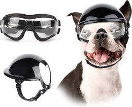 ATUBAN Casque et Lunettes de Soleil pour Chiens Protection UV Lunettes de Chien Chapeau de Sport pour Lunettes de Chien de Compagnie Chapeau de sécurité Rigide pour Moto 240305