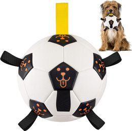 ATUBAN Pelota de fútbol para perros, juguetes de pelota para perros con lengüetas de agarre, juguete interactivo para perros de interior al aire libre, juguete de agua para mascotas para pastor australiano