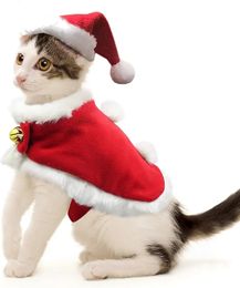 ATUBAN Disfraz de Navidad para mascotas Gato Traje de Papá Noel Sombrero de Navidad para perros pequeños con conjunto de capa Ropa para el año del gato Suministros para cosplay Ropa para la cabeza 240226