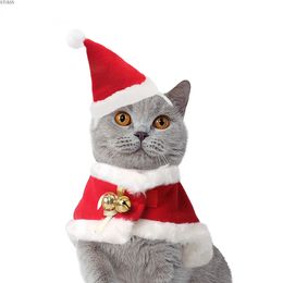 ATUBAN Disfraz de Navidad para mascotas, traje de gato de Papá Noel, sombrero de Navidad para perros pequeños con conjunto de capa, ropa para el año del gato, disfraces para gatos 240130