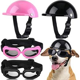 ATUBAN Set hondenhelm en -bril Gewatteerde motorhelm voor huisdieren en hondenzonnebril Veiligheidspet voor huisdieren en schattige huisdierbril 240305