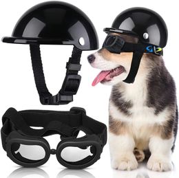 ATUBAN Lunettes de casque pour petit chien Protection UV Lunettes de soleil pour chien Lunettes pour chien de compagnie Chapeau de sécurité rigide pour moto avec réglable 240305