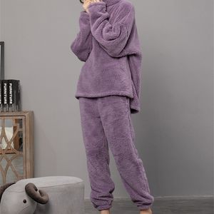 Atuendo Winter Warm Fluwelen Paars Pyjama Set voor Vrouwen 100% Flanel Atoff Home Satin Nachtkleding Mode Pluche Zijde Zachte Nachtkleding 220329