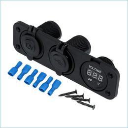 ATV -onderdelen Nieuwe DIY Dual USB CAR Sigarettenaansteker Socket Socket Splitter Laderadapter en Digital Voltmeter voor Motobike ATV Drop Delivery DH2VI