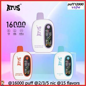 ATVS 16000 Puffs E Sigaretten Oplaadbare ingebouwde Smart DisplayDiamond Vormige looplamp 16K Puffen Disposable Vape Pen Pods Carts Verstelbare luchtstroomvampen