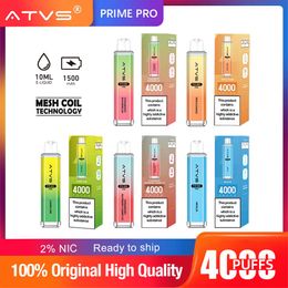 Atvs Crystal 4000 Puff Vape jetable 2% 1000 Mah Vapes non rechargeables Vape jetable E-Cigarette Vape factroy Puff Vape jetable