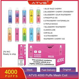 ATVS Crystal Legend Pro 4000 bouffées de cigarettes électroniques à bobine de maille stylo à vape jetable 20 saveurs 2 mg dosettes pré-remplies 10 ml e-liquide