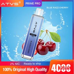 ATVS Crystal Prime Pro 4000 Puff E Cigarettes Mesh Coil Vapes jetables stylo 10 couleurs 2 mg Pods pré-rempli