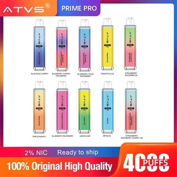 ATVS Crystal Prime Pro 4000 Puffs E Cigarettes Mesh Coil Vapes jetables Pen 10 couleurs Pods E-Liquide 4000 bouffées de vapes bouffées de 4000 vapes