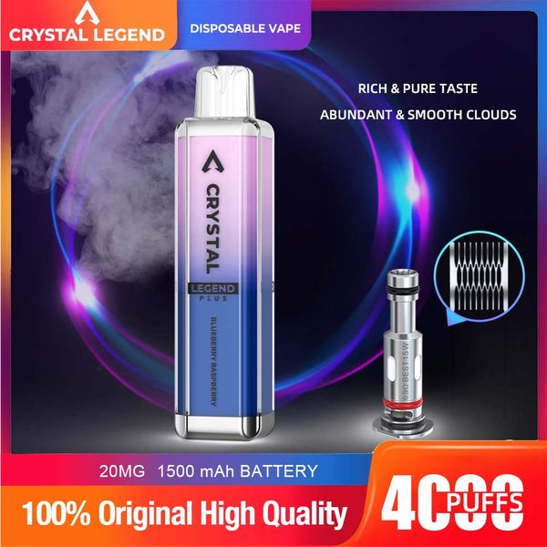 ATVS Crystal Prime Pro 4K Puffle Dernivable E Cigarettes 4000 Puffes Mesh Coil Vape Pen 10 Flavors 2% Vaporizers Puff 4K Vape Vape Vape Puff 4000 Vaper