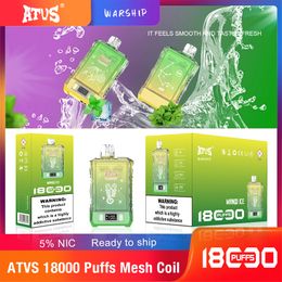 ATVS VAPE Puff 18000 uffs 16 colores Vape desechables Cigarrillos electrónicos Vapes Dispositivo electrónico Vape precargado 18K 15K 12K