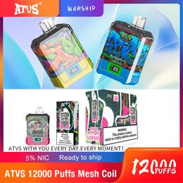 ATVS WARSHIP 12000 trekjes wegwerp Vape-apparaatkits e-sigaret 650mAh batterij voorgevulde vaporizer 12 smaken op voorraad oplaadbare Vape