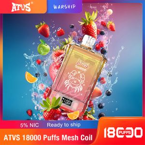 ATVS WARSHIP 18000 Puff Jetable Vape Box Mesh Coil 25Ml Stylo Style E Cigarette 16 Saveurs En Gros 12K 15K 18K