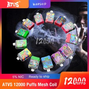 ATVS WARSHIP ORIGINAL E Cigarette jetable Vape Desechable 12000ouffs Bobine de maille VAPES Puff jetable 2% 3% 5% Prix usine